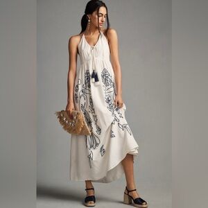Farm Rio x Anthropologie Embroidered Halter Dress NWT - Small Petite